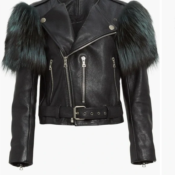 Marc Jacob’s Black Leather moto Jacket with real fox Fur Accents - Picture 10 of 10